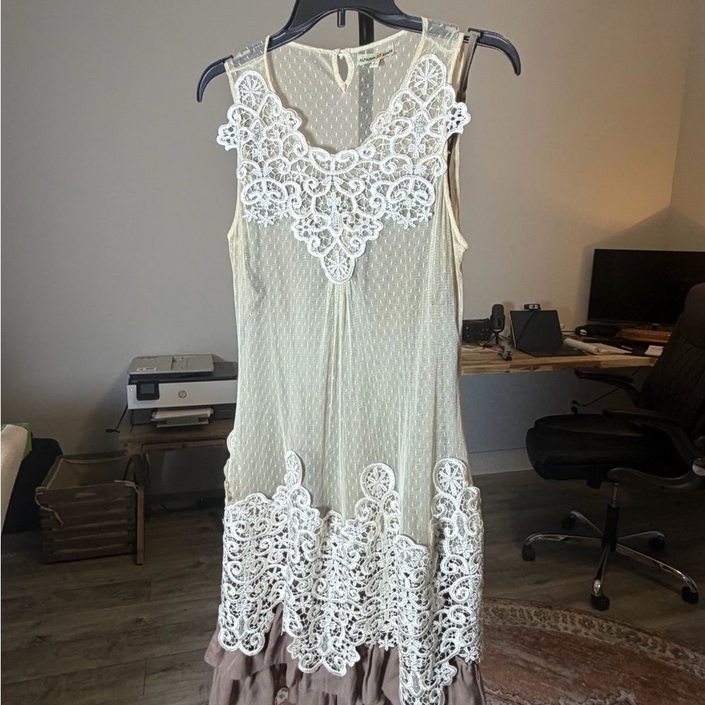 Altar'd State Cream and Brown Lace Dress